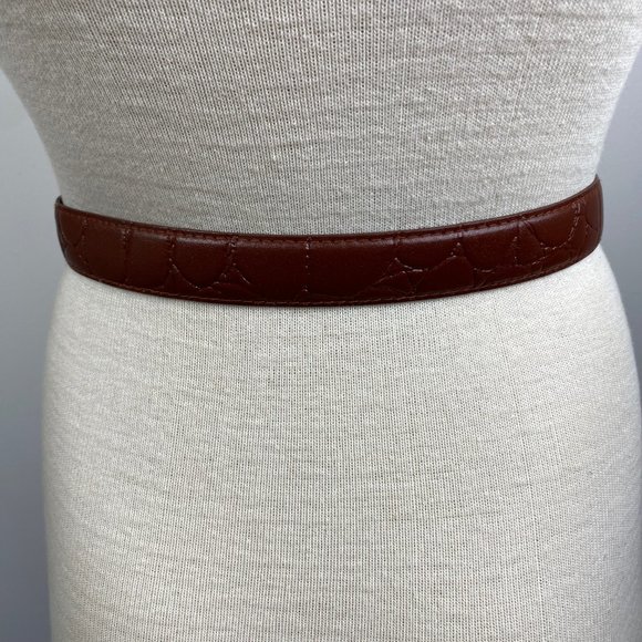 Brown Genuine Leather Textured Belt Silver Tone Buckle 34" Total Made in Taiwan - Picture 5 of 8